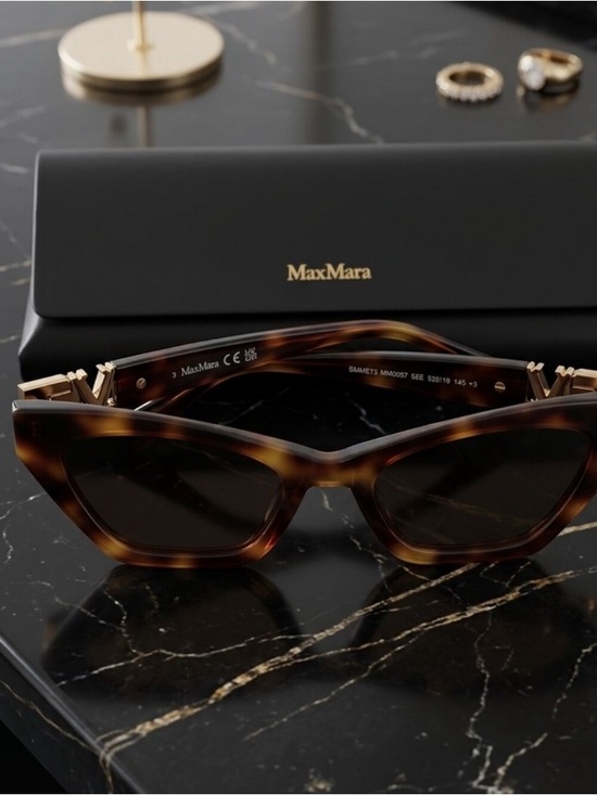 MaxMara Tortoise Shell Cat-Eye Sunglasses with Gun Metal M LOGO main image 8